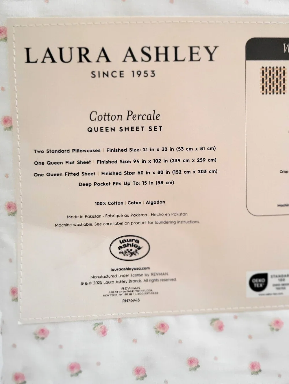 Laura Ashley QUEEN Ruffled Sheet Set Pink  Floral Percale Cotton Cottagecore